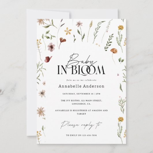 Bébé en fleur fleur sauvage baby shower invitation (Devant)
