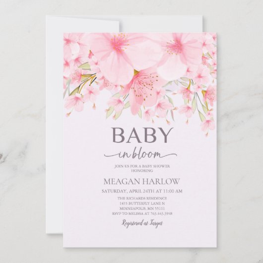 Bébé En Fleur Floral Fille Baby shower Invitation (Devant)