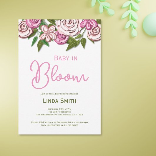 Bébé en fleur Floral Girl Baby shower Invitation