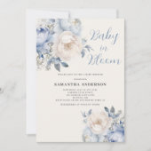 Bébé En Fleur Garçon Bleu Floral Douche Invitation (Devant)