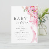 Bébé En Fleur Pink Bow Baby shower Invitation (Debout devant)