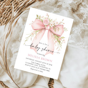 Bébé En Fleur Pink Bow Baby shower Invitation
