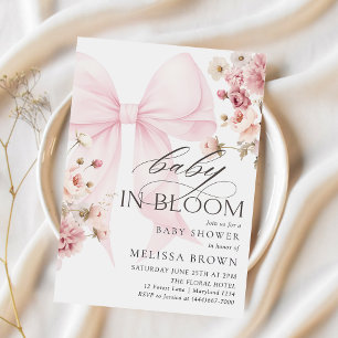 Bébé En Fleur Pink Bow Baby shower Invitation