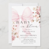 Bébé En Fleur Pink Bow Baby shower Invitation (Devant)