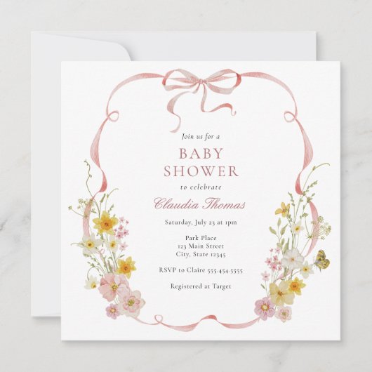Bébé en Fleur rose Baby shower Floral Invitation (Devant)