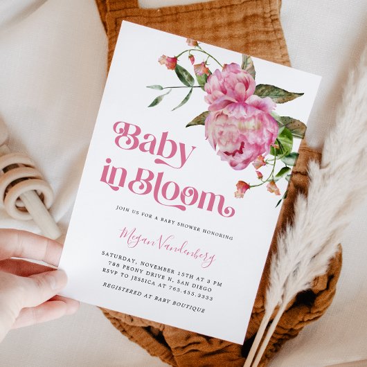 Bébé En Fleur Rose Floral Invitation