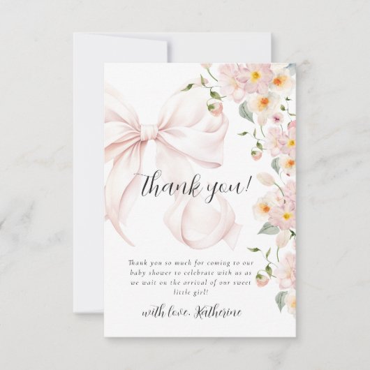 Bébé En Fleur Soft Rose Bow Baby shower Invitation (Devant)