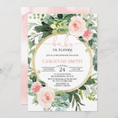 Bébé En Fleur Verdure Baby shower rose Invitation (Devant / Derrière)