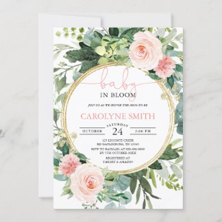 Bébé En Fleur Verdure Baby shower rose Invitation