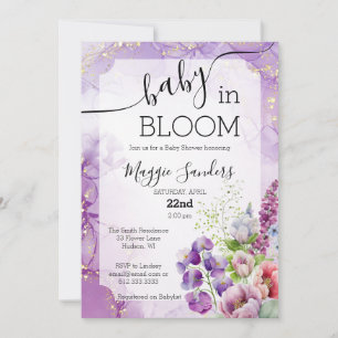 Bébé en fleur violet Baby shower floral Invitation