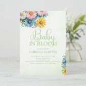 Bébé en fleurs Baby shower vert Invitation (Debout devant)