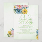 Bébé en fleurs Baby shower vert Invitation (Devant / Derrière)