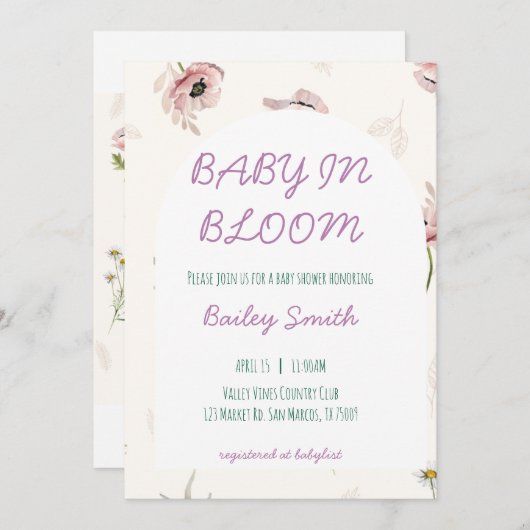 Bébé en fleurs invitation à la douche (Devant / Derrière)