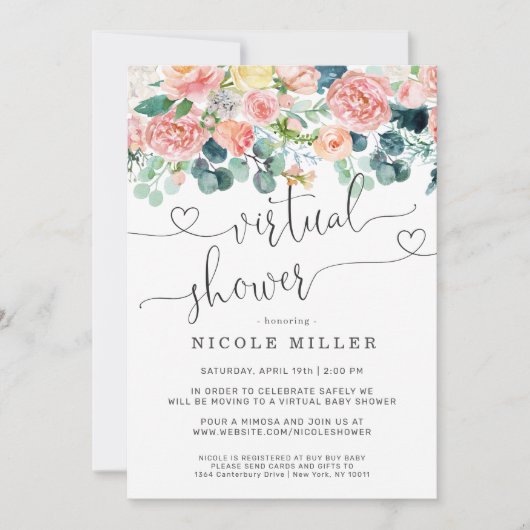 Bébé en fleurs | Invitation à une baby shower virt (Devant)