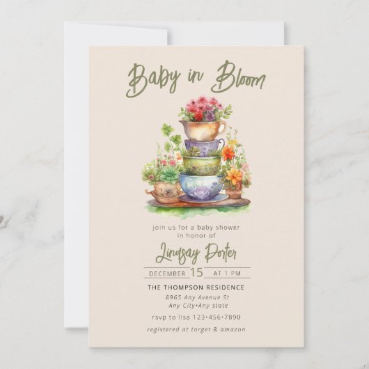 Bébé en fleurs | Invitation de baby shower aquarel (Devant)