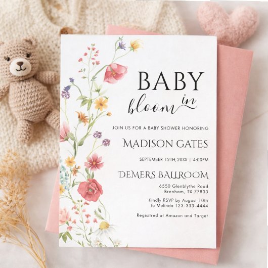 Bébé en fleurs: Invitation de baby shower modifiab