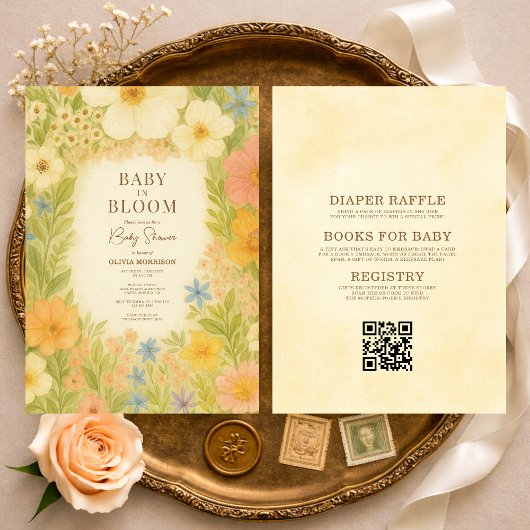 Bébé en fleurs Invitation de baby shower QR Code t