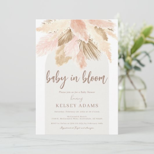 Bébé en fleurs pampas boho baby shower Invitation (Debout devant)