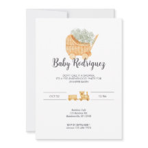 Bébé en osier et en bois - Invitation grise