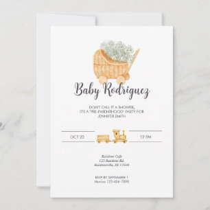 Bébé en osier et en bois - Invitation grise