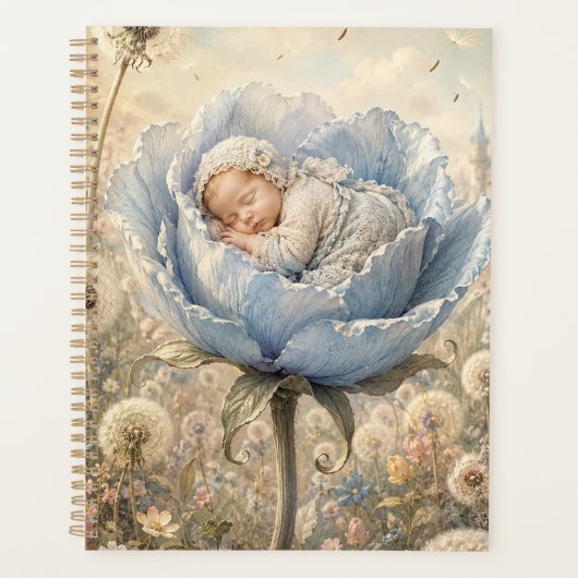 Bébé endormi dans une fleur bleue (Devant)