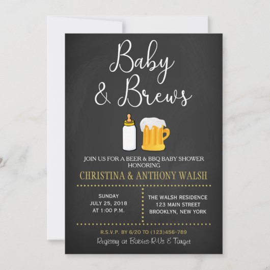 Bébé et brasse Baby shower Chalk BBQ Invitation (Devant)