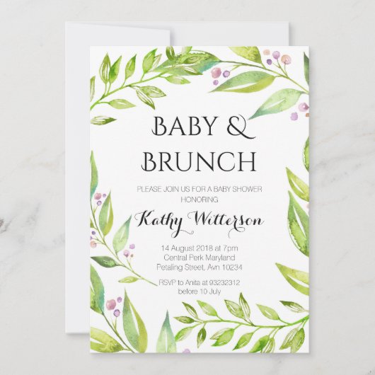 Bébé et Brunch Botanical Shower Invitation (Devant)