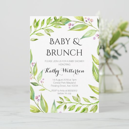 Bébé et Brunch Botanical Shower Invitation (Debout devant)