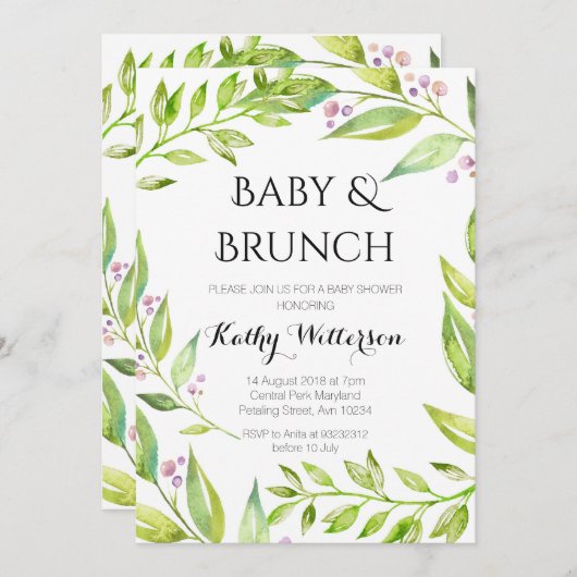 Bébé et Brunch Botanical Shower Invitation (Devant / Derrière)