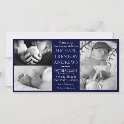 Bébé Faire-part de naissance bleu Collage (garçon) (Devant)