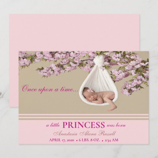 Bébé Faire-part de naissance de superposition rose (Devant / Derrière)