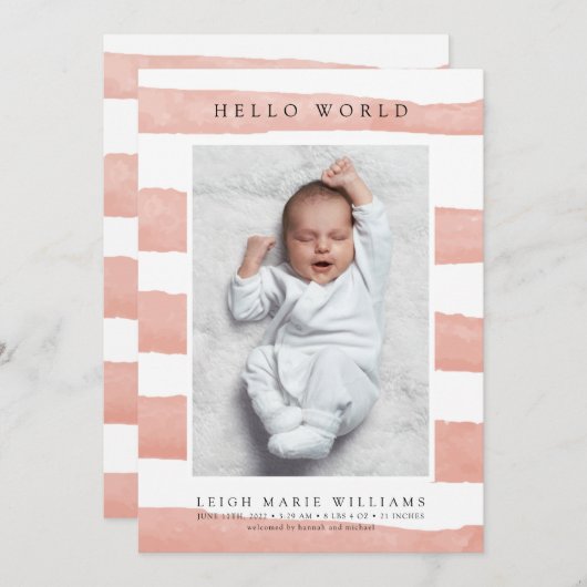 BÉBÉ FAIRE-PART DE NAISSANCE Hello Watercolor (Devant / Derrière)