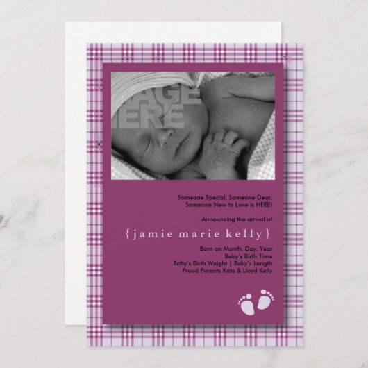 Bébé Faire-part de naissance - Plaid Violet clair (Devant / Derrière)