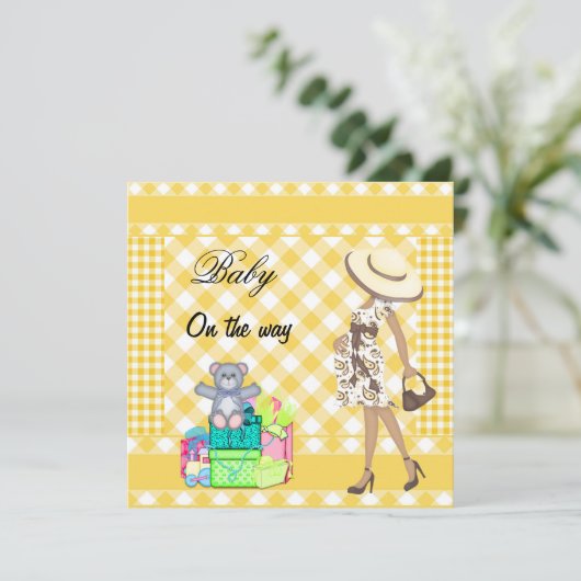 Bébé Faire-part Jaune Chèques En vichy (Debout devant)