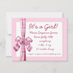 Bébé Faire-part pour fille photo retro arc rose