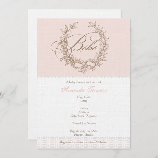 Bebe fait sur commande - invitation française rose (Devant / Derrière)