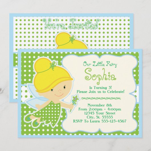Bébé, Fée de bébé Invitations de fête d'anniversai (Devant / Derrière)