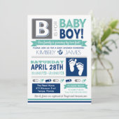 Bébé Feet Poster Style Boy Shower Invitation (Debout devant)