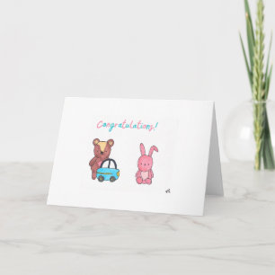 Bébé Félicitations Ours, Lapin, Carte De Voiture