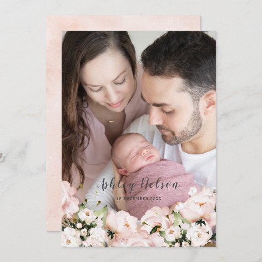 Bébé Fille Blush & White Nouveau-né Faire-part de  (Devant / Derrière)