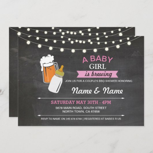 Bébé fille brasser bière douche Invitation de la c (Devant / Derrière)