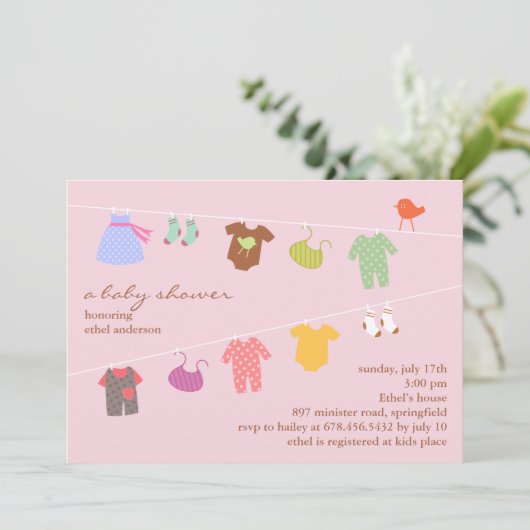 Bébé fille douche plat Invitation (Debout devant)