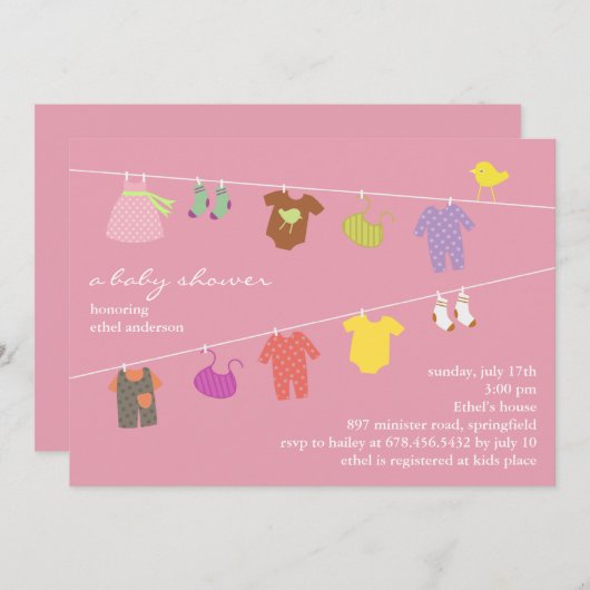 Bébé fille douche plat Invitation (Devant / Derrière)