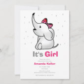 Bébé Fille Eléphant Douche Invitation (Devant)