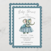 Bébé Fille Eléphant Douche Invitation (Devant / Derrière)