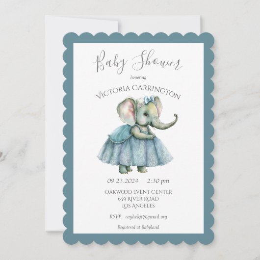 Bébé Fille Eléphant Douche Invitation (Devant)
