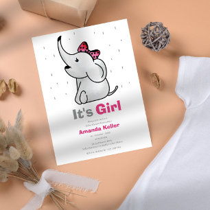 Bébé Fille Eléphant Douche Invitation