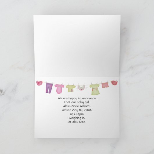 Bébé fille Faire-part (Intérieur)