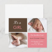 Bébé fille Faire-part (Devant / Derrière)