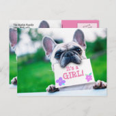 Bébé fille Faire-part avec chien personnalisé (Devant / Derrière)